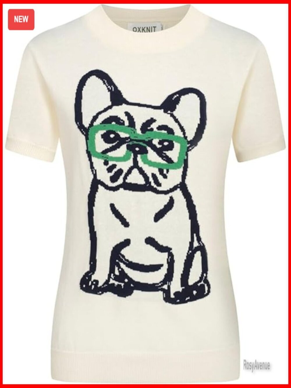 Vintage 1960s Mod Style Dog Pattern Knit Cotton T-Shirt Short Sleeve Crewneck
